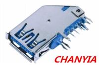 侧插式USB-AF3.0母座四弯脚固定插板9pin端子DIP边角大斜面蓝色胶