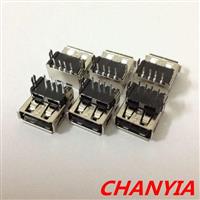 黄江加高USB-AF母座垫高后双鱼叉脚插板DIP卷边带导位科雷傲接口