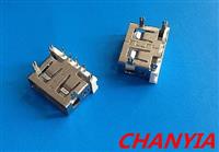 珠海短体USB母座10.0平口无翘边DIP90度四鱼叉脚焊板主体厚度5.7