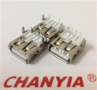 平湖USB母座厂家AF款双插脚弯曲DIP90度插板波峰焊白胶翘边卷边类