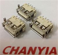 坪山短体USB母座厂家前两个鱼叉脚插板后4pin端子贴片SMD翘边亮面