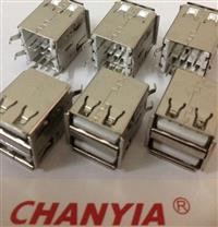 龙华双层USB母座AF直插式180度主体17.0mm四脚插板DIP亮面翘边NB